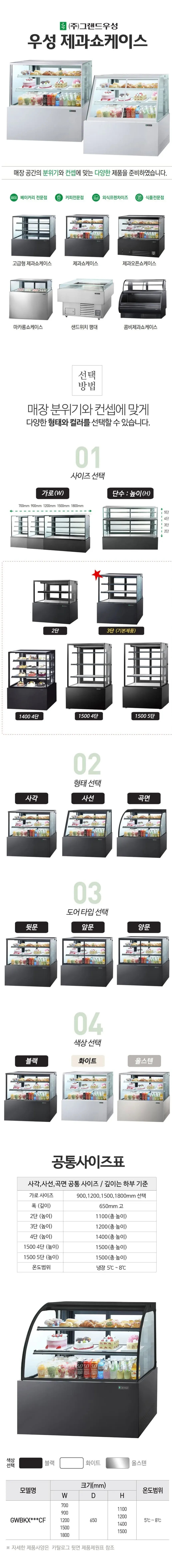 그랜드우성 간냉식 제과쇼케이스 1200 곡면 뒷문형 3단 (블랙) 상세 1